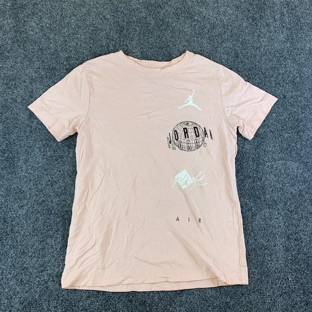 Jordan T Shirt Boys Medium 10-12 Pink Graphic Print Logo Cotton Standard Fit